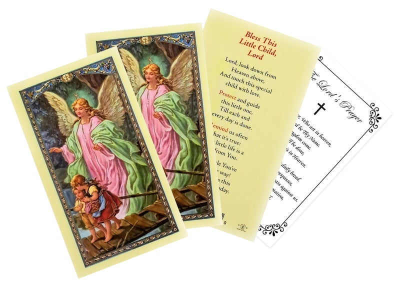 Guardian Angel Prayer Card Catholic Cardstock Laminated Guardian Angel Holy Card The Lords Prayer Devotional Cards for First Communion Confirmation Baptism Keepsake Total 4 Items