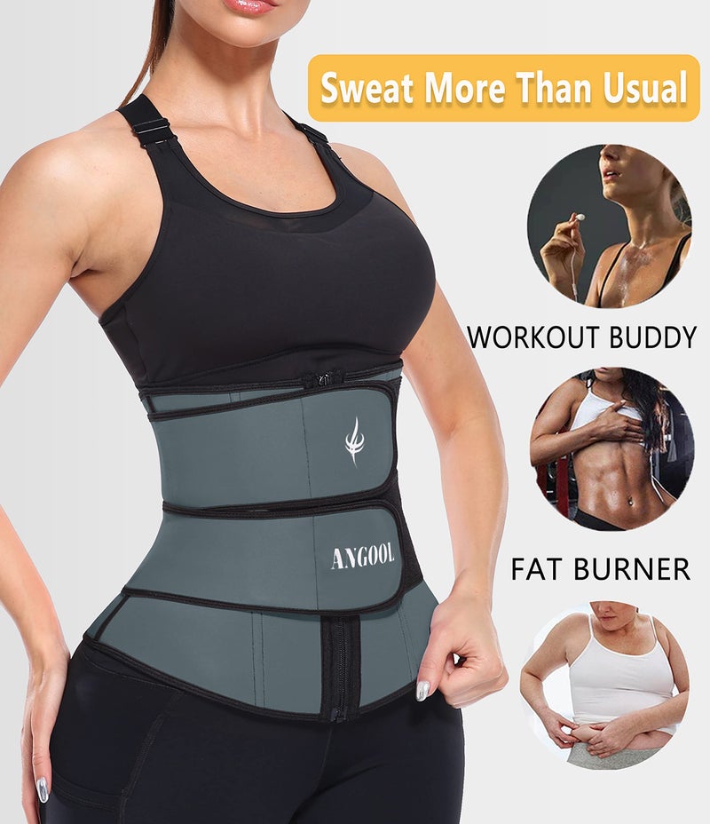 ANGOOL Neopren Waist Trainer For Women,Workout Plus Size Trimmer Belt Sauna Sweat Corset Cincher With Zipper 2XL Gray-Dark - Image 4