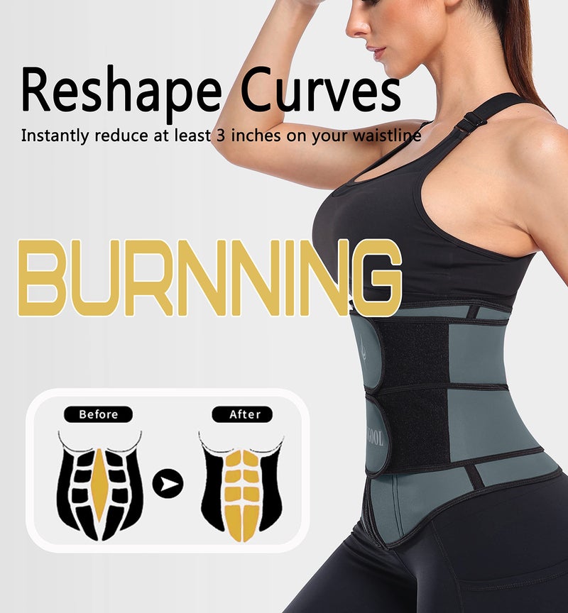 ANGOOL Neopren Waist Trainer For Women,Workout Plus Size Trimmer Belt Sauna Sweat Corset Cincher With Zipper 2XL Gray-Dark - Image 3