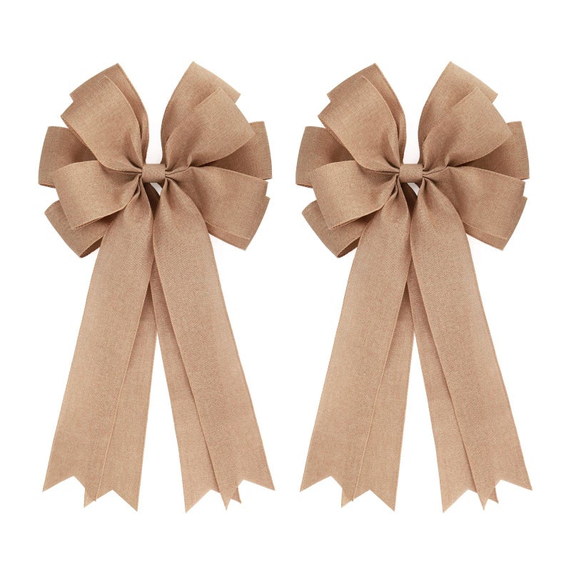 Meseey Meseey 2 Pcs 20 x 10 Inch Large Burlap Bows Farmhouse Wreaths Jute Bow for Gift Wrapping Tree Topper Front Door Home Decorations 