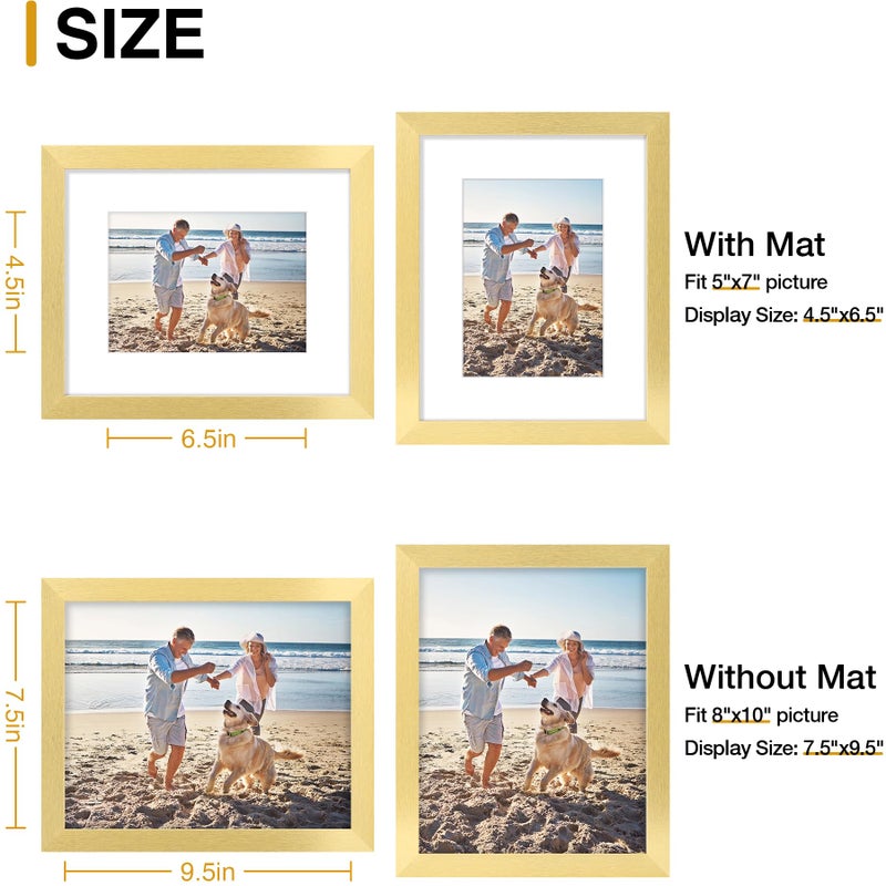 decorUhome 8x10 Picture Frame, Display Pictures 5x7 with Mat or 8x10 without Mat, Wall & Tabletop Display Photo Frame, Gold, 1 Pack - Image 4