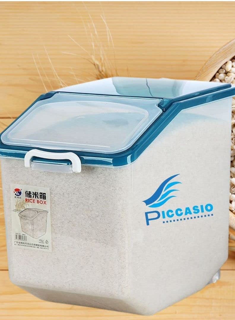 PICCASIO 15kg Rice Box Storage Container Airtight with Lid Large Capacity Cereals Dispenser Storage Box With Wheels and Cup for Pet Food Rice Grains Beans - Image 2