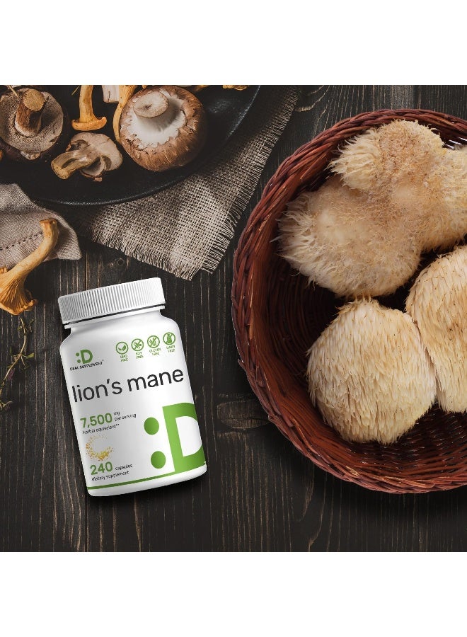DEAL SUPPLEMENT Lions Mane Mushroom Supplement, 7,500mg Per Serving, 240 Capsules – Active Fruiting Body & Mycelium 10:1 Extract – Natural Brain Nootropic & Immune System Booster – Non-GMO - Image 5