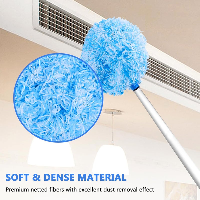 Heonay Ceiling Fan Cleaner Duster Reusable Microfiber Ceiling Fan Blade Cleaner Removable Duster with Extension Pole Adjusts 13 to 49.7 Inch for Cleaning Walls Furniture Door Window Top (Blue White) - Image 5