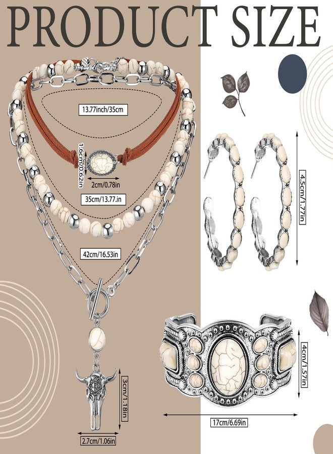 Inbagi 3 Pcs Boho Western Jewelry for Women Turquoise Jewelry Set Vintage Earrings Bracelet Western Bohemian Necklace for Women Cowboy Cowgirls (Retro) - Image 3