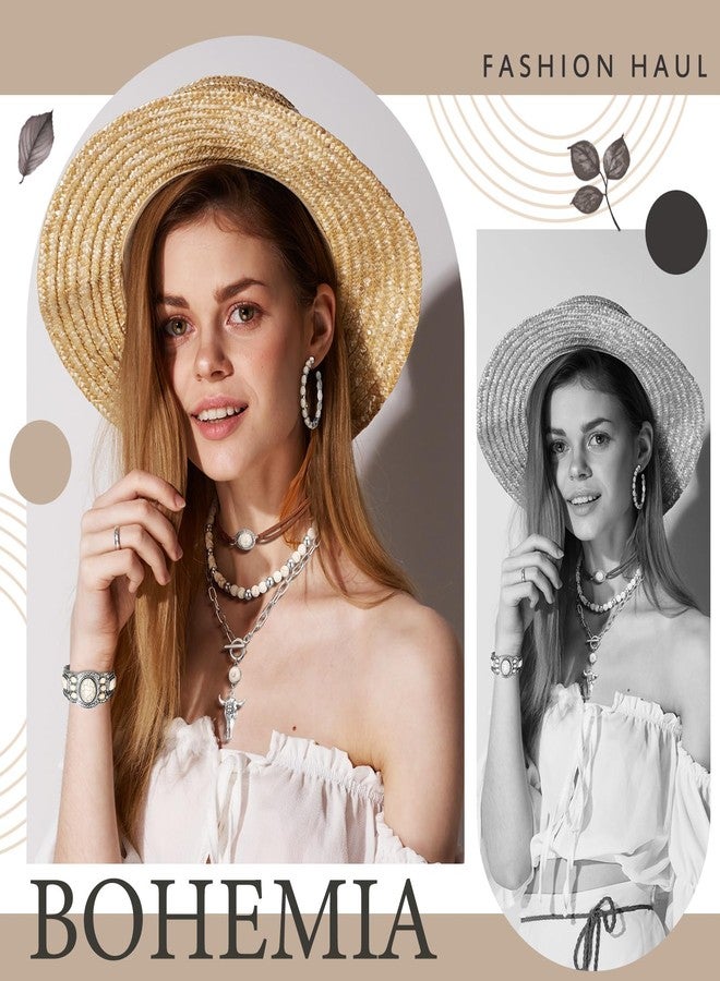 Inbagi 3 Pcs Boho Western Jewelry for Women Turquoise Jewelry Set Vintage Earrings Bracelet Western Bohemian Necklace for Women Cowboy Cowgirls (Retro) - Image 5