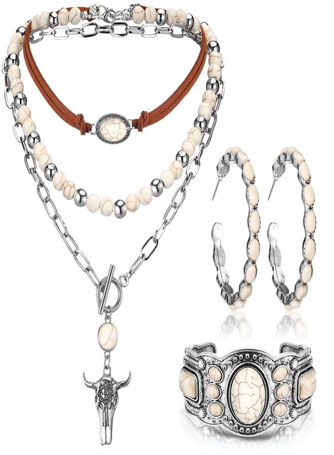 Inbagi 3 Pcs Boho Western Jewelry for Women Turquoise Jewelry Set Vintage Earrings Bracelet Western Bohemian Necklace for Women Cowboy Cowgirls (Retro) - Image 1