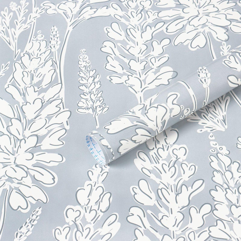 Ismoon Floral Peel and Stick Wallpaper Boho Blue Contact Paper 17.3'' x 78.7'' Neutral Wallpaper Renter Friendly Removable Self-Adhesive Wall Paper for Bedroom Kitchen Wall Decor Vinyl - Image 1