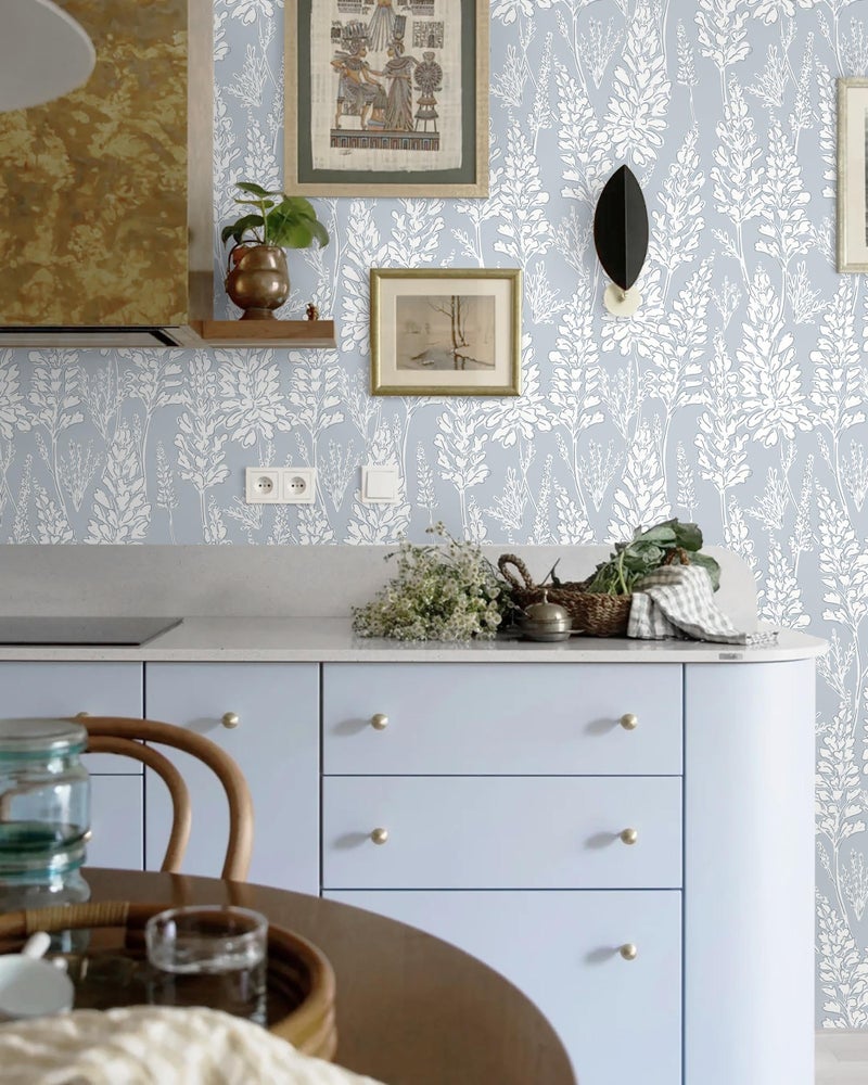 Ismoon Floral Peel and Stick Wallpaper Boho Blue Contact Paper 17.3'' x 78.7'' Neutral Wallpaper Renter Friendly Removable Self-Adhesive Wall Paper for Bedroom Kitchen Wall Decor Vinyl - Image 5