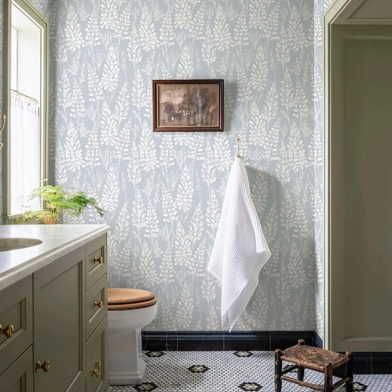 Ismoon Floral Peel and Stick Wallpaper Boho Blue Contact Paper 17.3'' x 78.7'' Neutral Wallpaper Renter Friendly Removable Self-Adhesive Wall Paper for Bedroom Kitchen Wall Decor Vinyl - Image 3