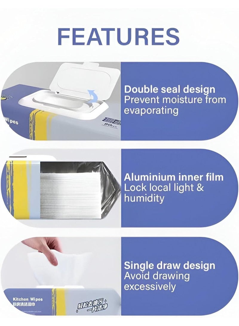 Lemon Scented Kitchen Cleaning Wipes (80 Count) - Heavy Duty Grease Cutting Formula - Quick & Safe All-Purpose Wipes for Stoves, Countertops, and Appliances - Leaves a Fresh Citrus Scent. - Image 2