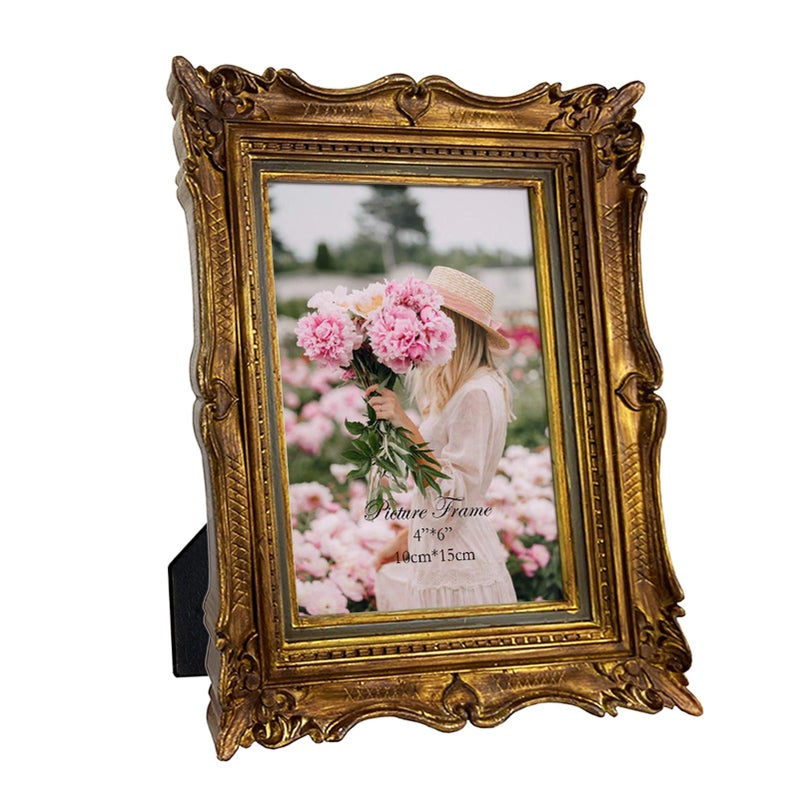 PHAREGE 4x6 Vintage Bronze Gold Picture Frame 4 by 6 Ornate Antique Picture Frame for Wedding Retro Photo Frame Displays Horizontally or Vertically On Tabletop