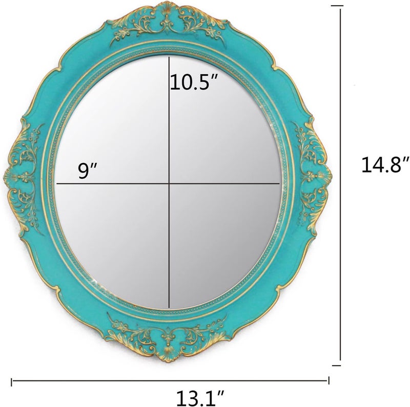 ايوندم مرآة حائط زخرفية إيوندم مقاس 13.1 × 14.8 بوصة، مرايا معلقة عتيقة الطراز لغرفة النوم والمعيشة وديكور خزانة الملابس بيضاوية الشكل (أزرق) - Image 4