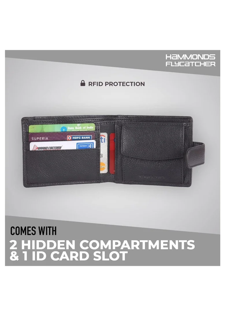  هاموندز فلاي كاتشر محفظة جلدية للرجال - محفظة جلدية محمية بتقنية RFID للرجال، محفظة نقود للرجال - 5 فتحات للبطاقات، جيب للعملات المعدنية، جيوب مخفية، زر كبس معدني | رمادي | BTYJ