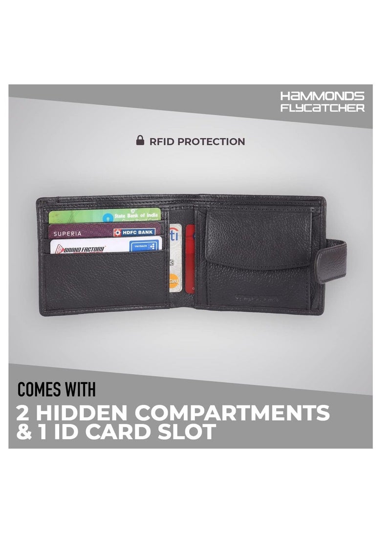 HAMMONDS FLYCATCHER Leather Wallet for Men - RFID Protected Leather Purse for Men, Money Purse for Men - 5 Card Slots, Coin Pocket, Hidden Pockets, Metal Snap Button | Grey | BTYJ - Image 2