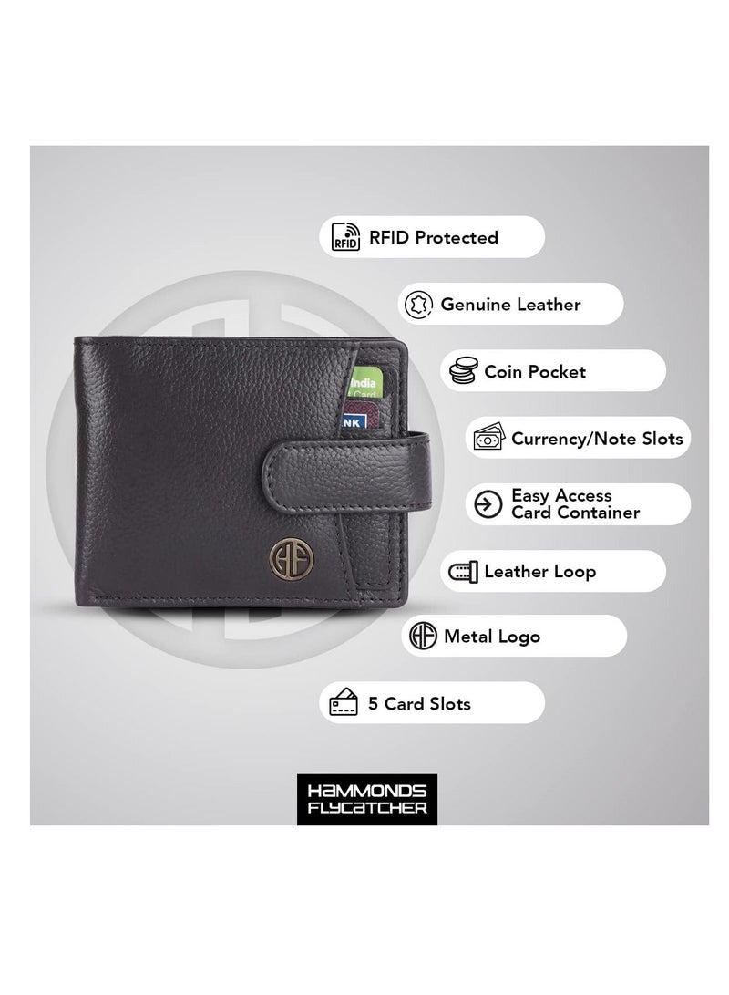 HAMMONDS FLYCATCHER Leather Wallet for Men - RFID Protected Leather Purse for Men, Money Purse for Men - 5 Card Slots, Coin Pocket, Hidden Pockets, Metal Snap Button | Grey | BTYJ - Image 1