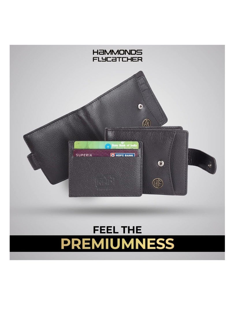 HAMMONDS FLYCATCHER Leather Wallet for Men - RFID Protected Leather Purse for Men, Money Purse for Men - 5 Card Slots, Coin Pocket, Hidden Pockets, Metal Snap Button | Grey | BTYJ - Image 4