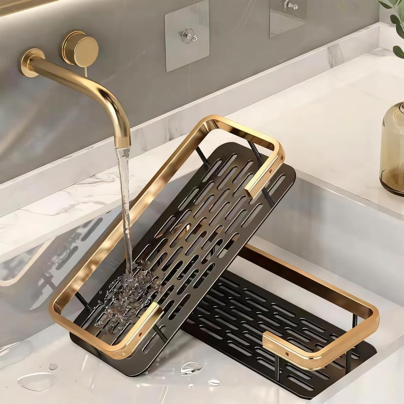 MIORAH Bathroom Organiser Without Drill Bathroom Accessories with Hooks Self Adhesive Bathroom Shelf for Wall Washroom Organiser Made of Strong Quality Metal Gold Pack of 2 - Image 5