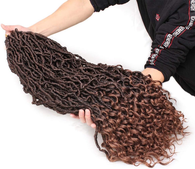 Leeven 24 Inch Long Goddess Locs Crochet Braids With Curly Ends Boho Soft New Faux Locs Crochet Hair 7 Packs Ombre Brown Pre Looped Synthetic Braiding Hair for Women 12 Strands/Pack (T30#) - Image 2