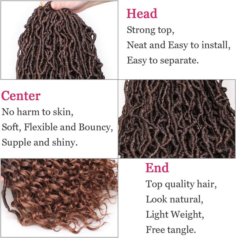 Leeven 24 Inch Long Goddess Locs Crochet Braids With Curly Ends Boho Soft New Faux Locs Crochet Hair 7 Packs Ombre Brown Pre Looped Synthetic Braiding Hair for Women 12 Strands/Pack (T30#) - Image 4