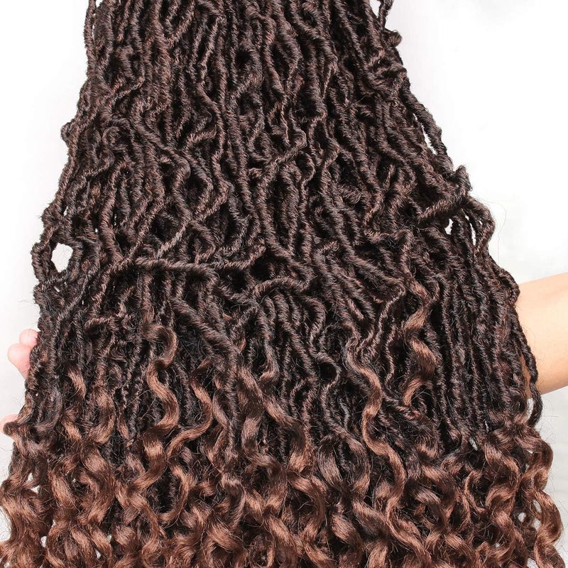 Leeven 24 Inch Long Goddess Locs Crochet Braids With Curly Ends Boho Soft New Faux Locs Crochet Hair 7 Packs Ombre Brown Pre Looped Synthetic Braiding Hair for Women 12 Strands/Pack (T30#) - Image 5