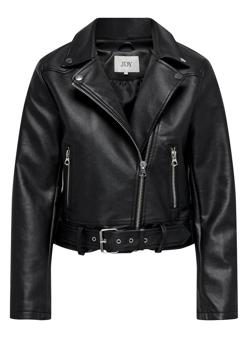 Jacqueline de Yong Belted Zip Through Pu Jacket