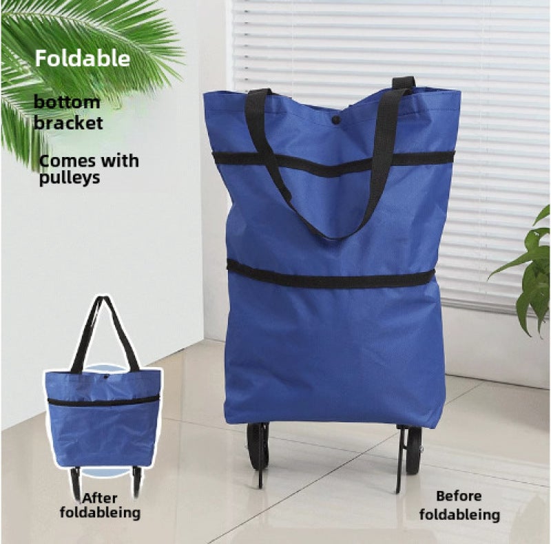 Portable Shopping Cart Folding Shopping Cart Lightweight Wheeled Home Delivery Cart Small Trailer(Tug Shopping Bag-Blue) - Image 1