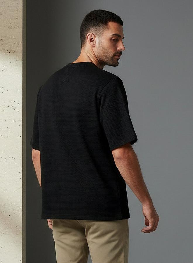 Iconic Men Regular Fit Crew Neck Short Sleeve Textured T-shirt - Image 3