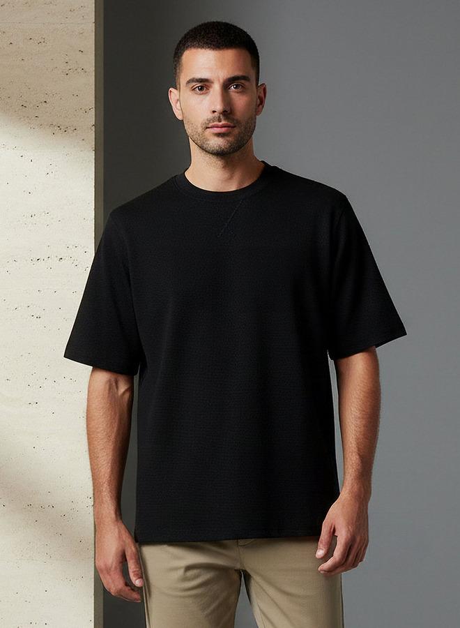 Iconic Men Regular Fit Crew Neck Short Sleeve Textured T-shirt - Image 1