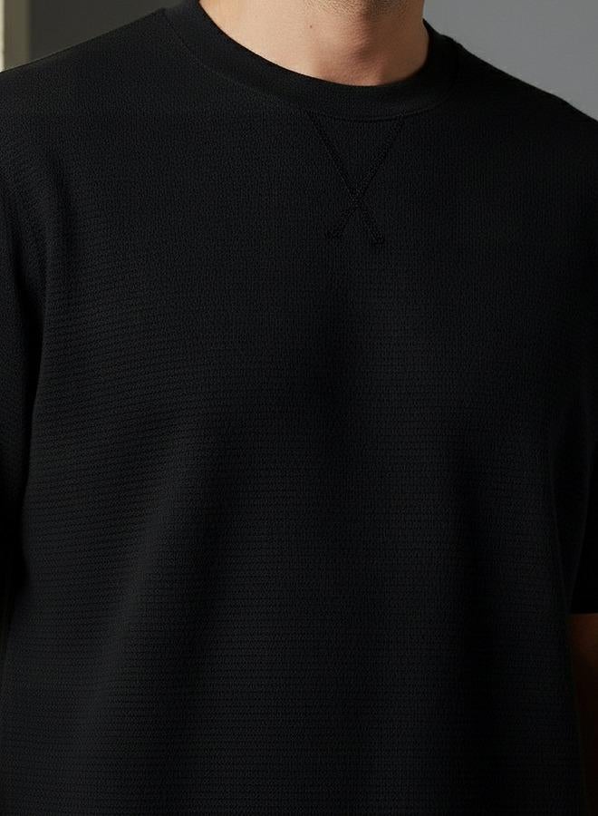 Iconic Men Regular Fit Crew Neck Short Sleeve Textured T shirt - Image 4