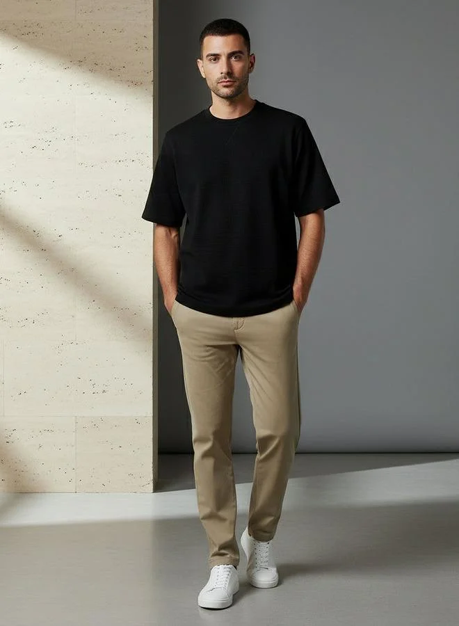 Iconic Iconic Men Regular Fit Crew Neck Short Sleeve Textured T shirt