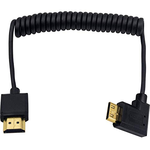 Duttek Thin Mini HDMI to HDMI Coiled Cable 1FT-4Ft, Ultra Slim & Flexible Soft Left Angled HDMI to Mini HDMI Cable Supports 3D/4K@60Hz for HDTV, Tablet, Camera and Camcorder - Image 1
