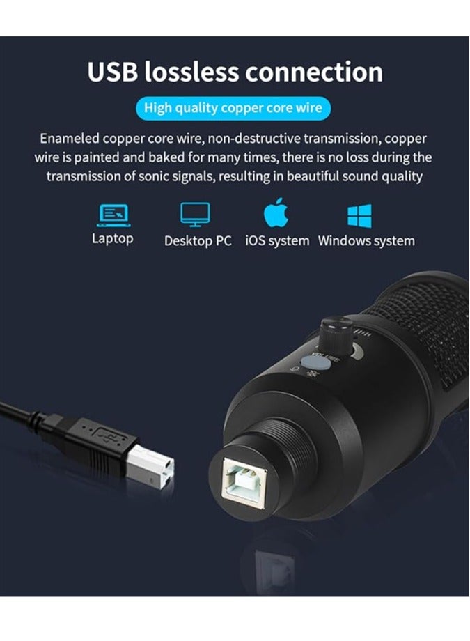 ميكروفون كوندنسر USB للكمبيوتر واللابتوب، يستخدم للغناء والبث والتسجيل والألعاب والبث المباشر والمؤتمرات واليوتيوب. - Image 5