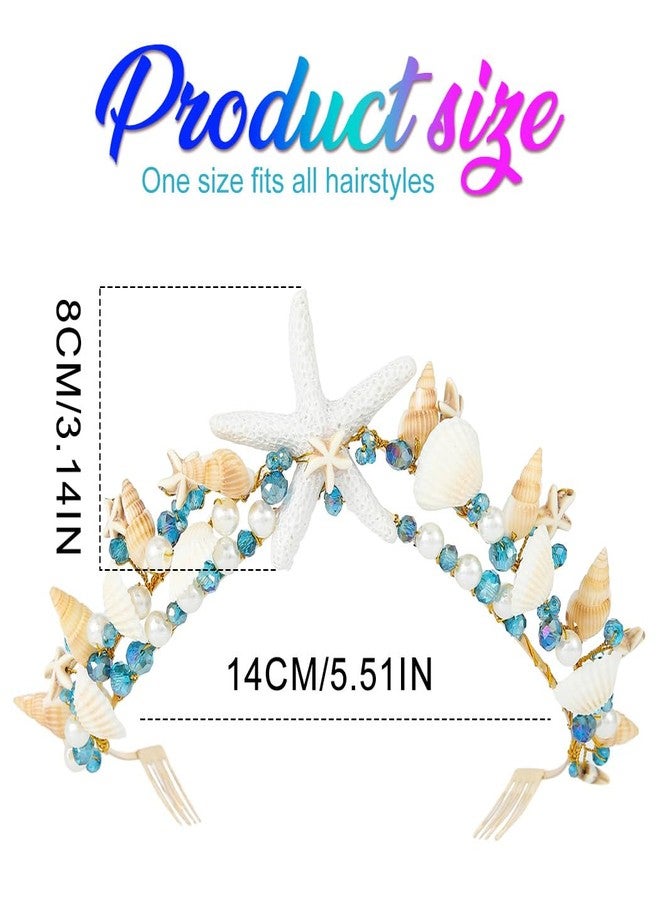 CAKURE Sea Star Crown Headband Boho Starfish Tiaras Beach Wedding Crowns Headpiece Sea Shell Headbands Pearl Beach Wedding Hair Accessories for Women - Image 5