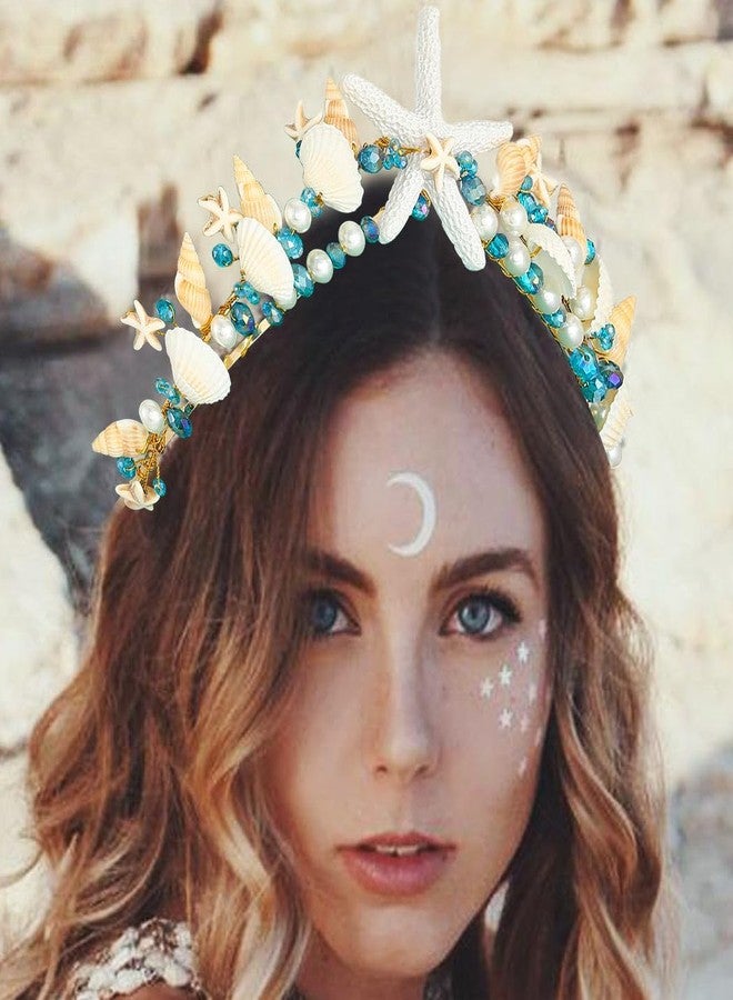 CAKURE Sea Star Crown Headband Boho Starfish Tiaras Beach Wedding Crowns Headpiece Sea Shell Headbands Pearl Beach Wedding Hair Accessories for Women - Image 2
