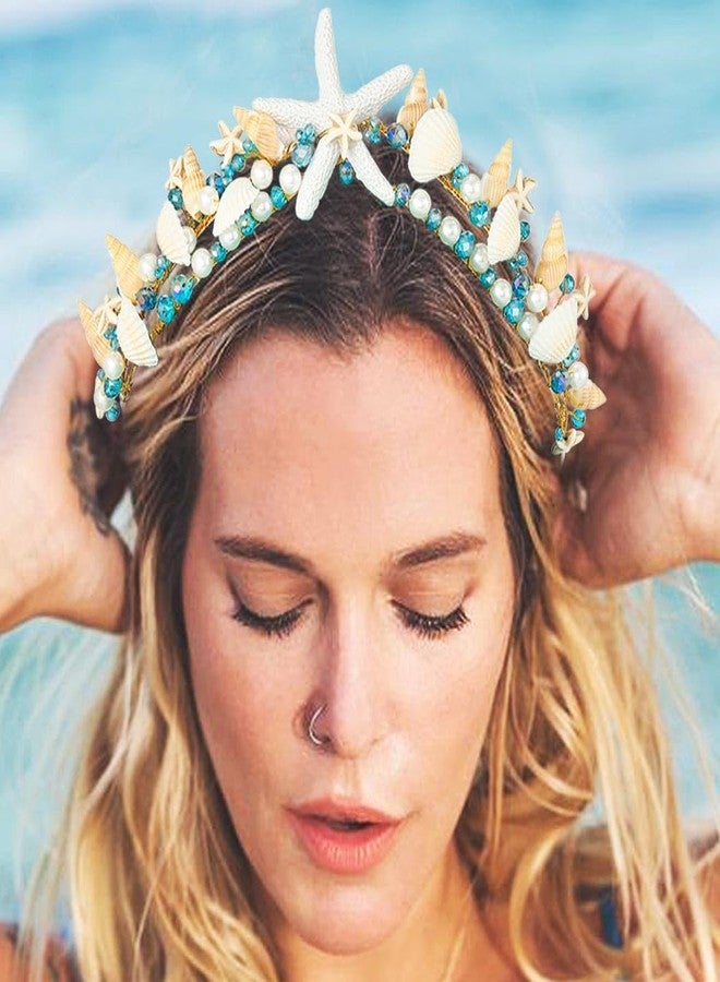 CAKURE Sea Star Crown Headband Boho Starfish Tiaras Beach Wedding Crowns Headpiece Sea Shell Headbands Pearl Beach Wedding Hair Accessories for Women - Image 4
