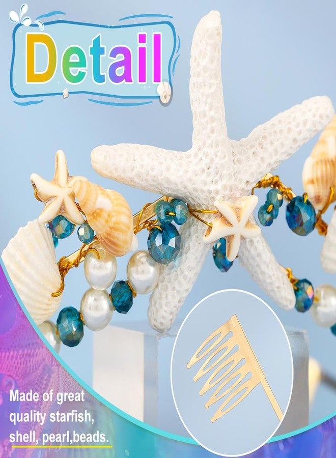 CAKURE Sea Star Crown Headband Boho Starfish Tiaras Beach Wedding Crowns Headpiece Sea Shell Headbands Pearl Beach Wedding Hair Accessories for Women - Image 3