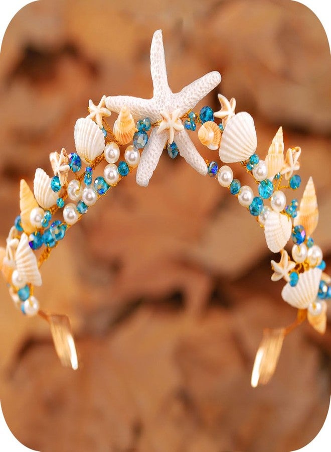 CAKURE Sea Star Crown Headband Boho Starfish Tiaras Beach Wedding Crowns Headpiece Sea Shell Headbands Pearl Beach Wedding Hair Accessories for Women - Image 1