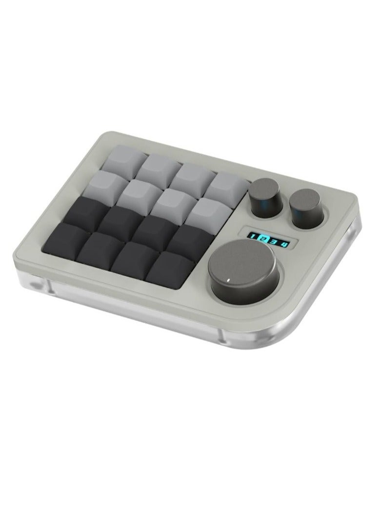 Triple Knob Macro Pad, Programmable Designer Mini Keyboard, One Handed Macro Mechanical Keyboard Portable Keyboard For Gaming Design Software Drawing, (1pc, Grey)