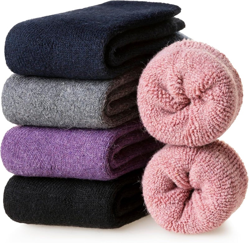 Velice Wool Socks for Women Merino Wool Boot Hiking Thick Thermal Warm Winter Crew Cushion Cozy Work Socks 5 Pairs - Image 1