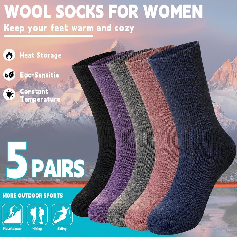 Velice Wool Socks for Women Merino Wool Boot Hiking Thick Thermal Warm Winter Crew Cushion Cozy Work Socks 5 Pairs - Image 4