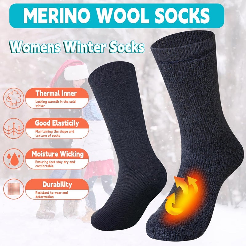 Velice Wool Socks for Women Merino Wool Boot Hiking Thick Thermal Warm Winter Crew Cushion Cozy Work Socks 5 Pairs - Image 3