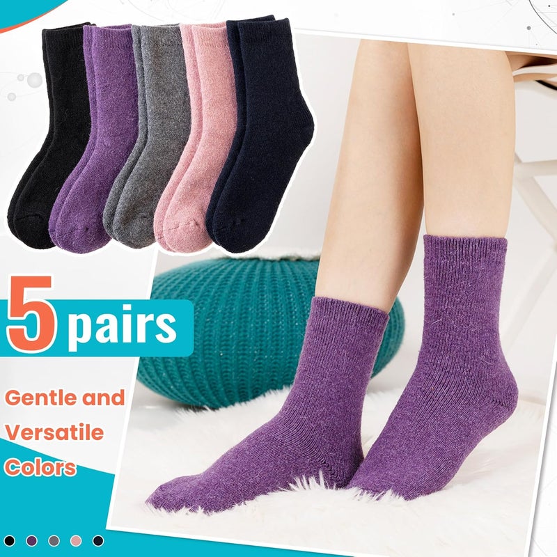 Velice Wool Socks for Women Merino Wool Boot Hiking Thick Thermal Warm Winter Crew Cushion Cozy Work Socks 5 Pairs - Image 2