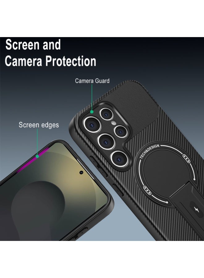 عام غطاء ألياف كربون متوافق مع سامسونج جالكسي إس25 الترا - مع حامل قابل للطي والشحن اللاسلكي، غطاء رفيع جدًا مقاوم للصدمات والسقوط - Image 5