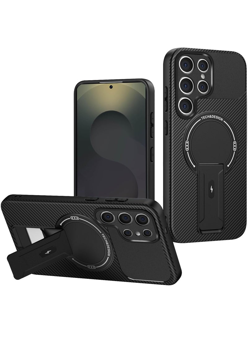 عام غطاء ألياف كربون متوافق مع سامسونج جالكسي إس25 الترا - مع حامل قابل للطي والشحن اللاسلكي، غطاء رفيع جدًا مقاوم للصدمات والسقوط - Image 1