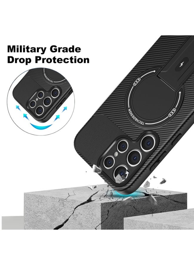 عام غطاء ألياف كربون متوافق مع سامسونج جالكسي إس25 الترا - مع حامل قابل للطي والشحن اللاسلكي، غطاء رفيع جدًا مقاوم للصدمات والسقوط - Image 3