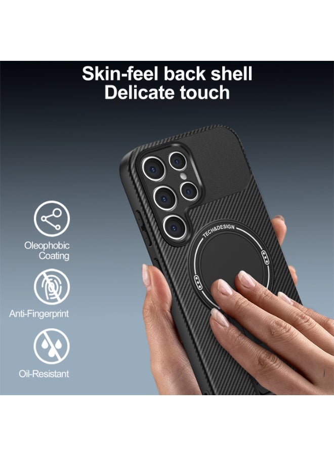 عام غطاء ألياف كربون متوافق مع سامسونج جالكسي إس25 الترا - مع حامل قابل للطي والشحن اللاسلكي، غطاء رفيع جدًا مقاوم للصدمات والسقوط - Image 2