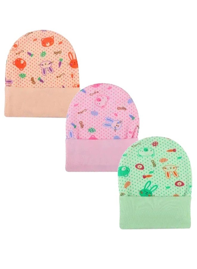 Lookool Cotton Cap for Newborn Baby Boys & Girls Unisex Baby Infant Cotton Caps for New Born Baby 6 to 18 Months Babies Toddler Topi Pack of 3 Multicolor - Image 1