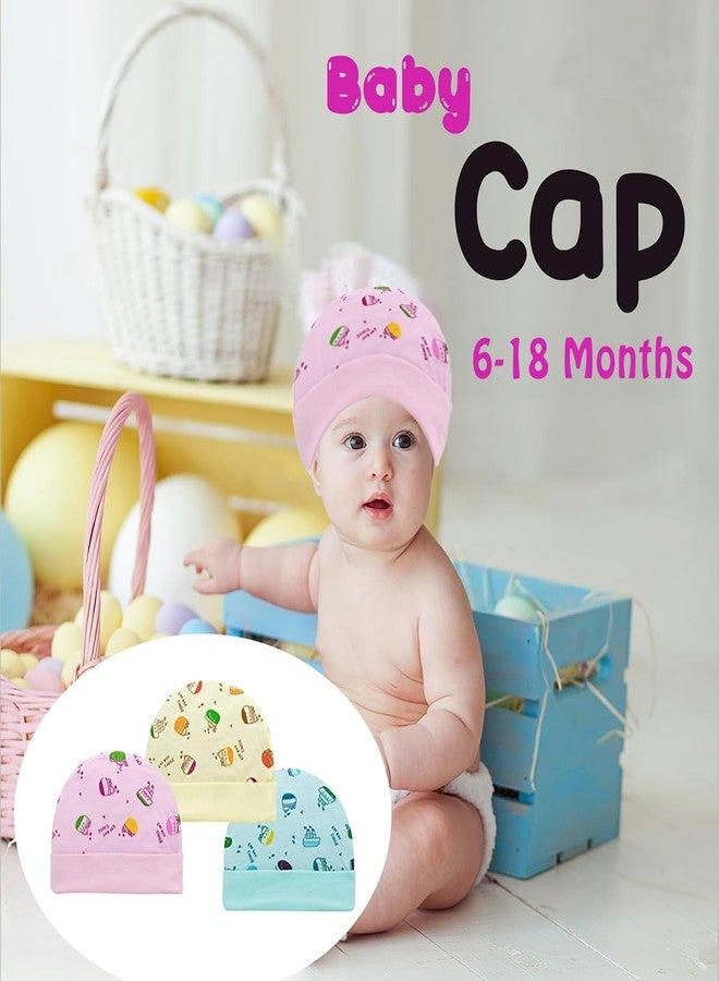 Lookool Cotton Cap for Newborn Baby Boys & Girls Unisex Baby Infant Cotton Caps for New Born Baby 6 to 18 Months Babies Toddler Topi Pack of 3 Multicolor - Image 3