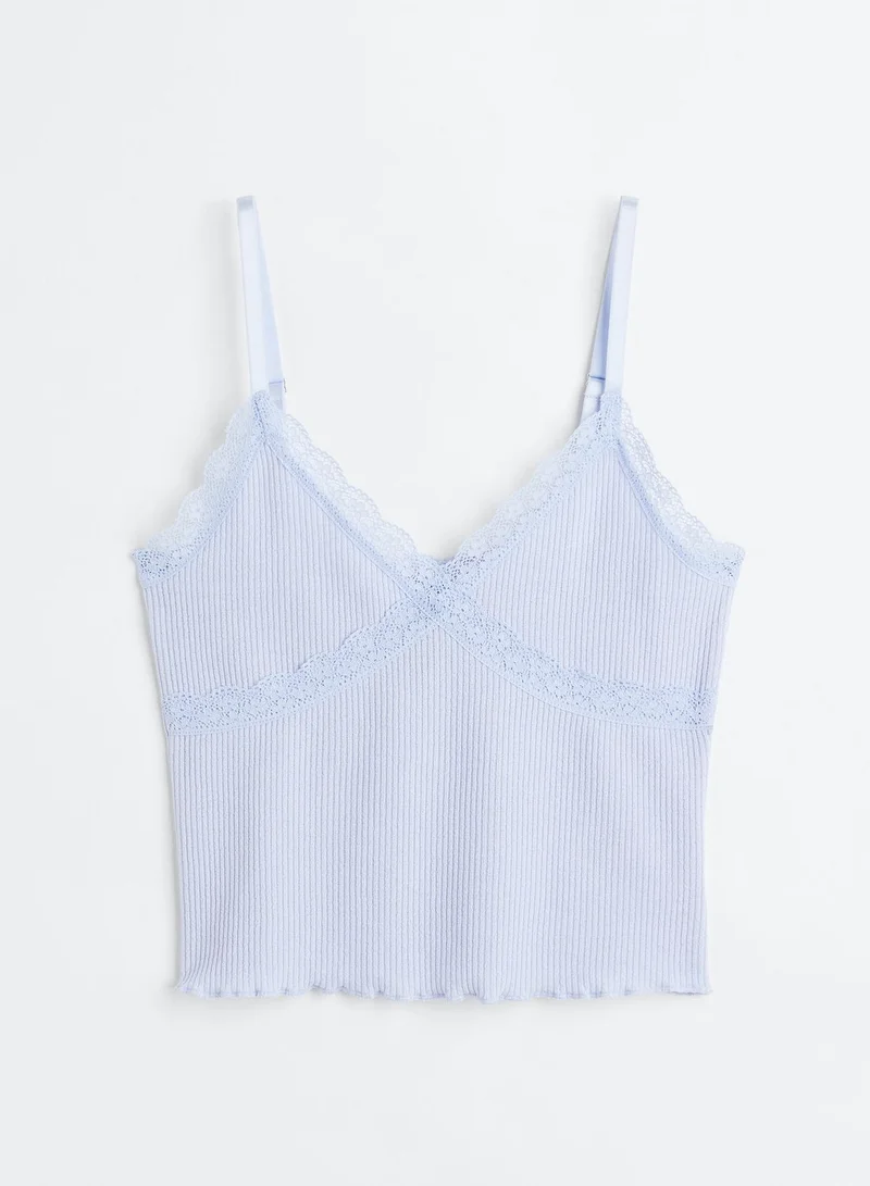 H&M Ribbed Lace Trim Knitted Crop Top